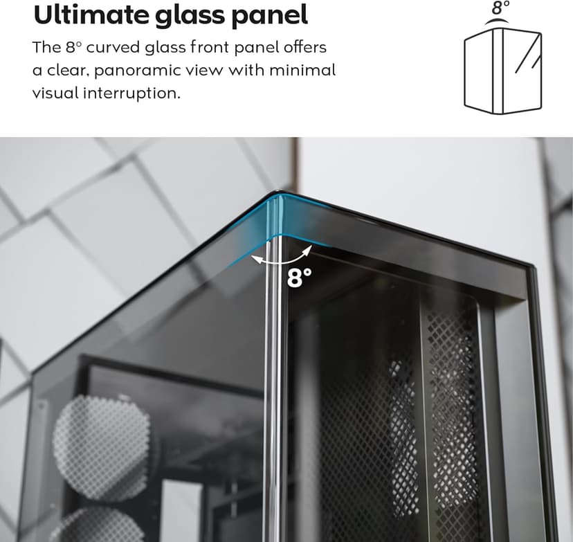 MONTECH HS02 PRO, ATX Mid-Tower PC Case, Gaming PC, High-Airflow, Reversible Layout, Sturdy Curved Tempered Glass Front Panel, 5x ARGB PWM Fan Pre-Installed, Sink-in Design, Toolless Panels, Black, US