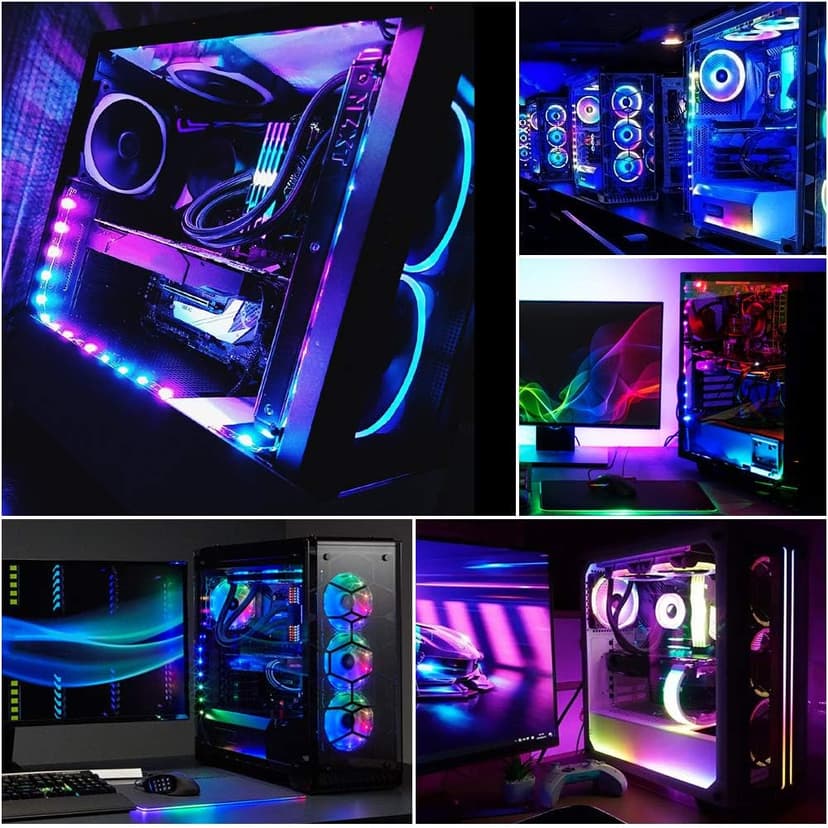 PC Addressable RGB LED Strip Lights Kit - Magnetic PC Case Lighting, 2PCS 42LEDs ARGB Strip for 5V 3pin RGB Header Motherboard Asus Aura, Asrock RGB Led, Gigabyte RGB Fusion, MSI Mystic Light