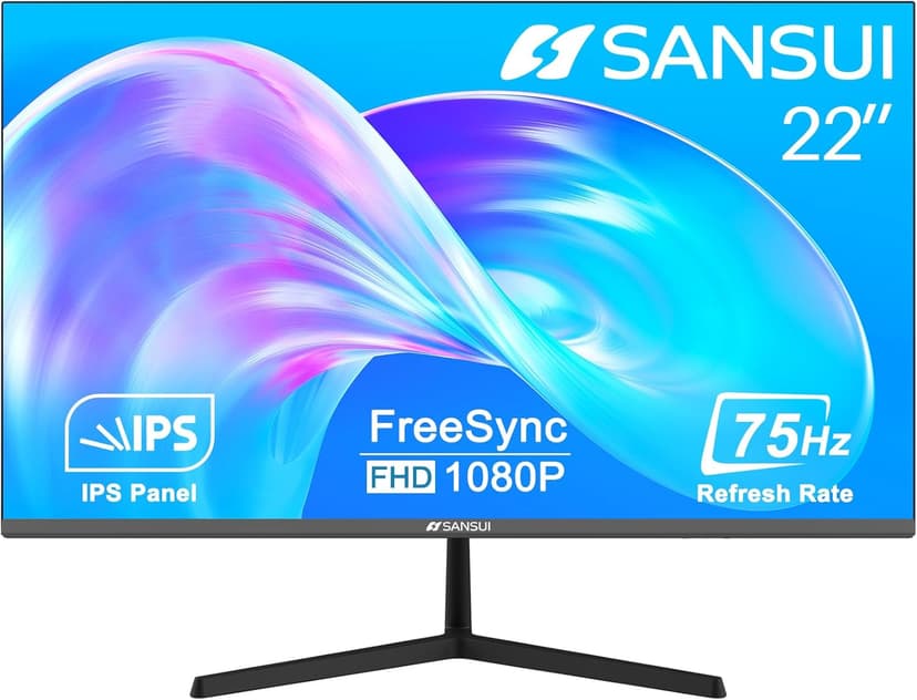 SANSUI Monitor 22 Inch IPS 75Hz FHD 1080P HDMI VGA Ports Computer Monitor Ultra-Thin Tilt Adjustable VESA Mount Compatible with Eye Comfort 178° Wide Viewing Angle for Game and Office