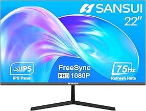 SANSUI Monitor 22 Inch IPS 75Hz FHD 1080P HDMI VGA Ports Computer Monitor Ultra-Thin Tilt Adjustable VESA Mount Compatible with Eye Comfort 178° Wide Viewing Angle for Game and Office