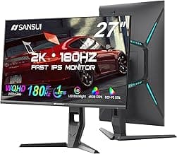 SANSUI 27 inch WQHD 180Hz Gaming Monitor 1440P-AMD FreeSync 1ms DCI-P3 93% Fast IPS Computer Monitor,Height Adjustable Vertical/Horizontal Rotating, 2×DisplayPort/HDMI 丨HDR丨Low Motion Blur
