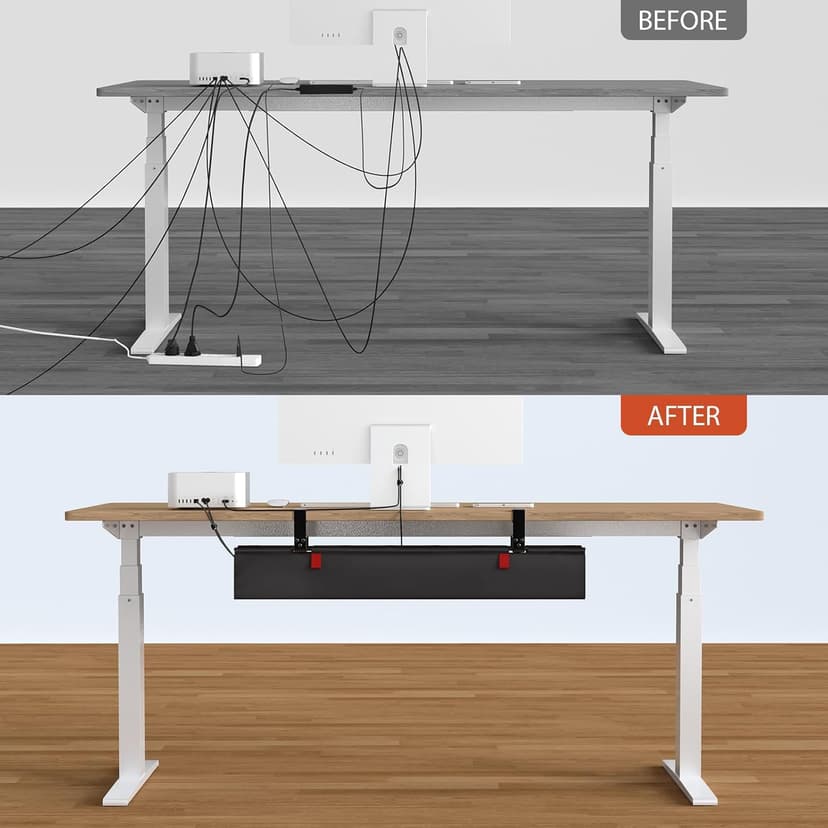 Univivi No Drill Under Desk Cable Management Tray, 36" Cord Organizer for Table, Clamp/Screw Mount Desk Cable Management, Premium Fabric Cable Management Tray for Office, Home