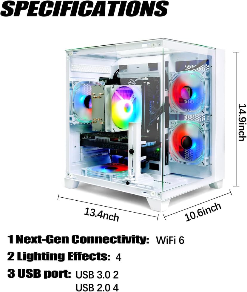 LXZ Gaming PC Desktop, I7-12700F, 2.1GHz, GeForce RTX 4060 8GB, 32GB DDR4 RAM, 1TB NVME SSD, for Advanced Gaming, Video Editing, and Work, White