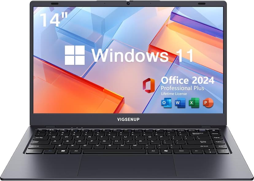 Laptop with MS Office Pro Plus 2024, 14 inch HD Display Laptop Computer, Quad-Core N5095 Up to 2.9 GHz, 8GB RAM 128GB SSD Laptops, 2.4G/5G WiFi, BT 5.0, USB 3.0, Webcam, Long Battery Life