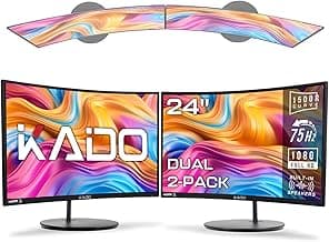 Kado Dual Monitor Setup - 2-Pack 24" Curved 1920x1080 Computer Monitor 1500R 75Hz VESA Mount HDMI Office Gaming Hybrid Built-in Speakers (C24X Dual Series)
