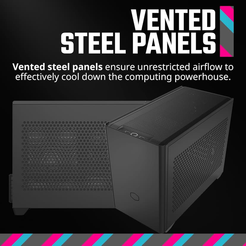 Cooler Master NR200 Mini-ITX PC Case, 330mm Horizontal Triple-Slot Mount GPU, 240mm|280mm AIO, SFX PSU 130mm, Compatible RX 7900 XTX|4080 Super, Vented Panels, DIY