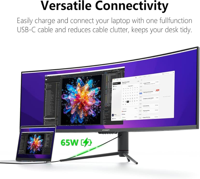 INNOCN 49" Curved Gaming Monitor 144Hz Ultrawide 32:9 WDFHD 3840 x 1080P, R1800, 99% sRGB, HDR400, USB Type C, DisplayPort, HDMI, Built-in Speakers, Height/Tilt Adjustable - 49C1G
