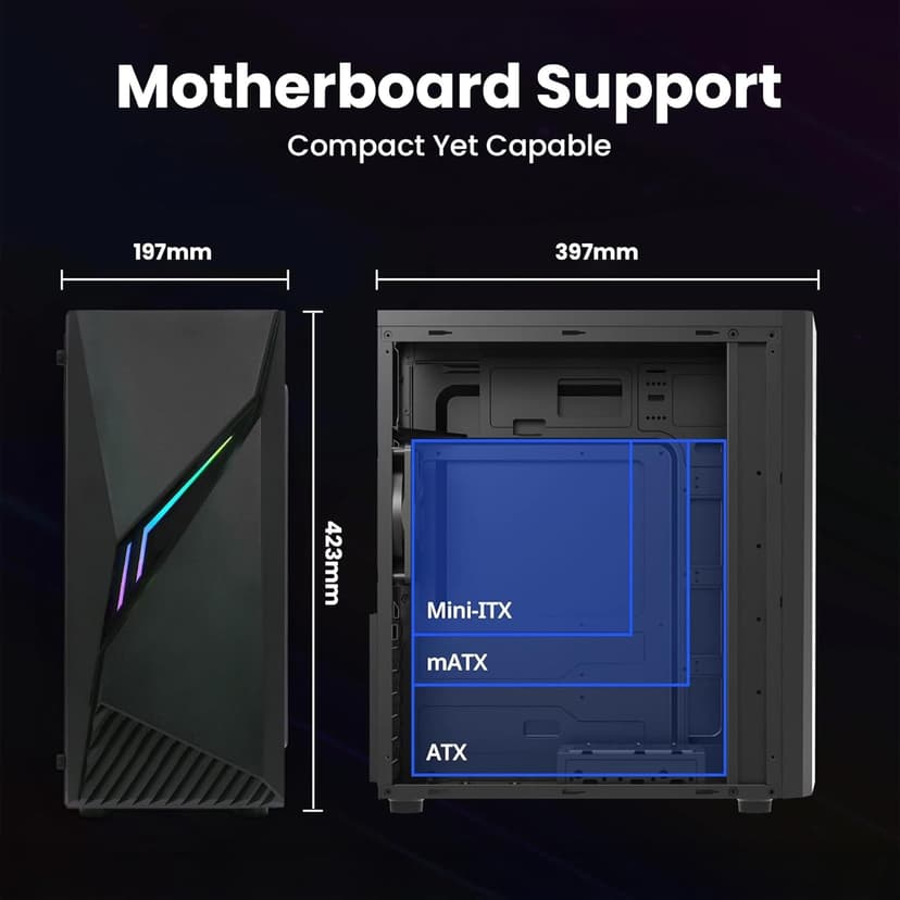 Zalman Raven ATX Mid Tower PC Case - RGB Lighting Strip, Full Tinted Tempered Glass Side Panel, 1 x Pre-Installed 120mm Fan, USB 3.0, Desktop Gaming Computer Case