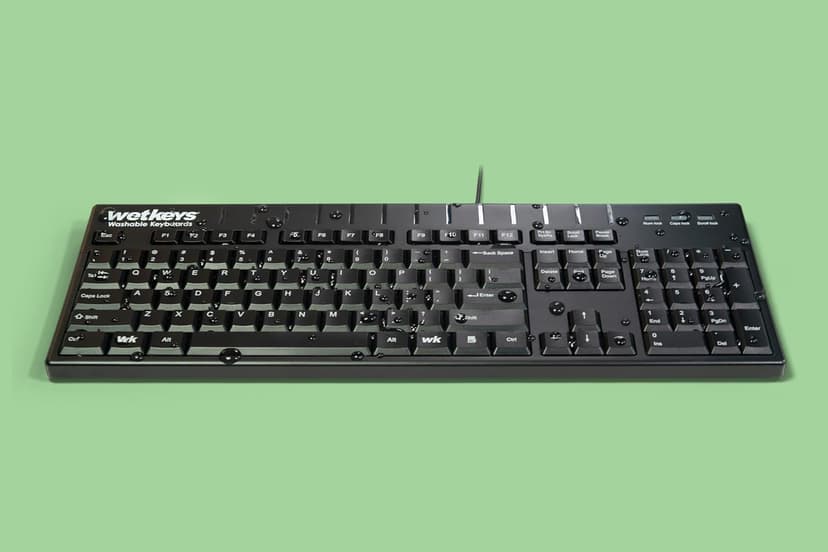WetKeys Professional-Grade Full-Size ABS Plastic Washable Keyboard with 10-Key Number-pad (USB) (Black) | KBWKABS104-BK