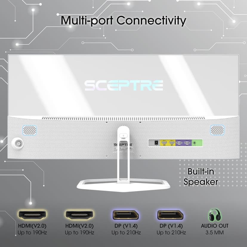 Sceptre IPS 30-inch Gaming Monitor 2560 x 1080 DisplayPort x2 HDMI x2 up to 210Hz 1ms Ultra Wide/Slim Build-in Speakers, Tesla-White 2025 (E305B-FU200TW)