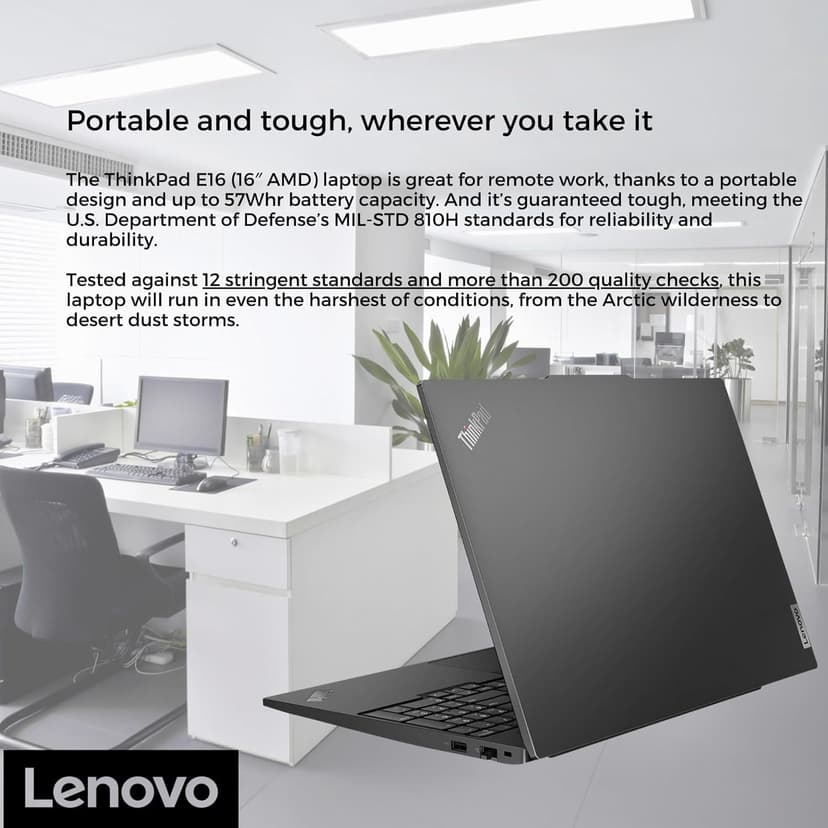 Lenovo ThinkPad E16 G2 16" FHD+ Business Laptop Computer, AMD Octa-Core Ryzen 7 7735HS (Beat i7-1355U), 64GB DDR5 RAM, 2TB PCIe SSD, WiFi6E, Backlit KB, Fingerprint Reader, Windows 11 Pro, Vent-Hear