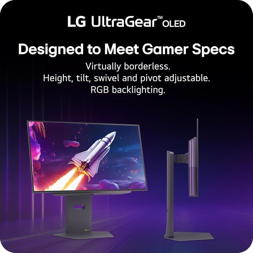 LG 27GX790A-B 27-inch Ultragear OLED Gaming Monitor QHD 1440p 480Hz, 0.03ms, DisplayPort 2.1, True Black 400, NVIDIA G-Sync, AMD FreeSync Premium Pro, HDMI, USB, Tilt/Height/Swivel/Pivot Stand, Black
