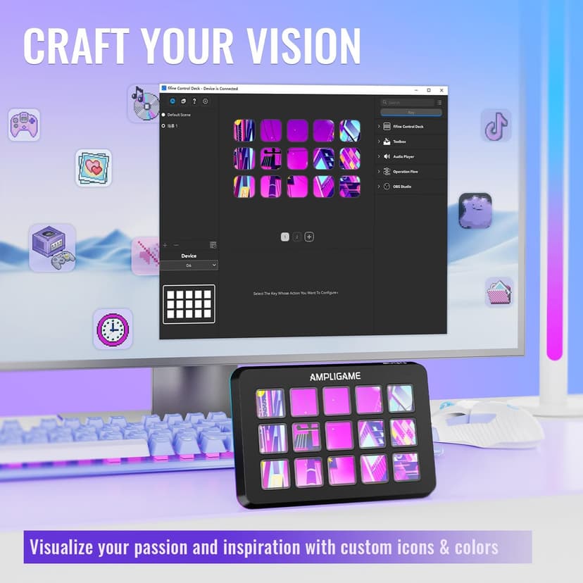 Fifine AmpliGame Stream Controller with 15 Macro Keys, Streaming Keyboard with Trigger Actions in OBS/Twitch/YouTube/Streamlabs, Shortcut Buttons Keypad Works with Mac and PC-D6