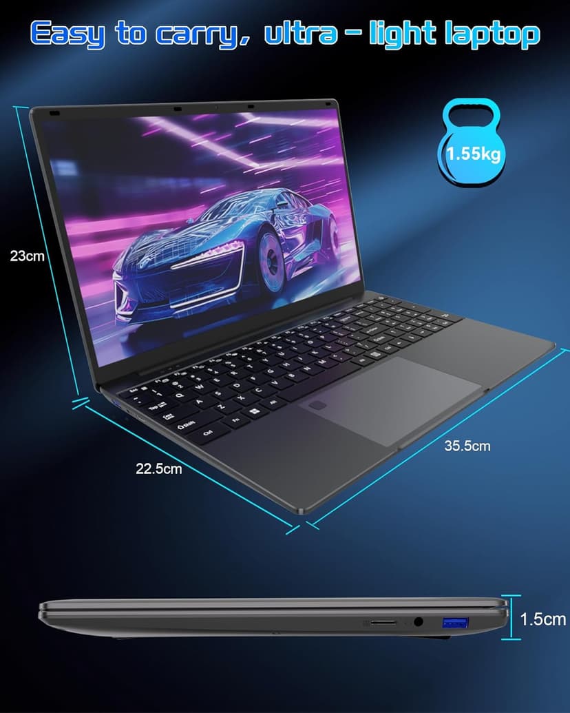 15.6" Laptop PC- Quad-Core N95 Processor (Up to 3.4GHz) Laptop Computer 16GB DDR4 512GB SSD, Students Business Laptop Support Touch ID,WiFi, BT4.2, HDMI, USB 3.0