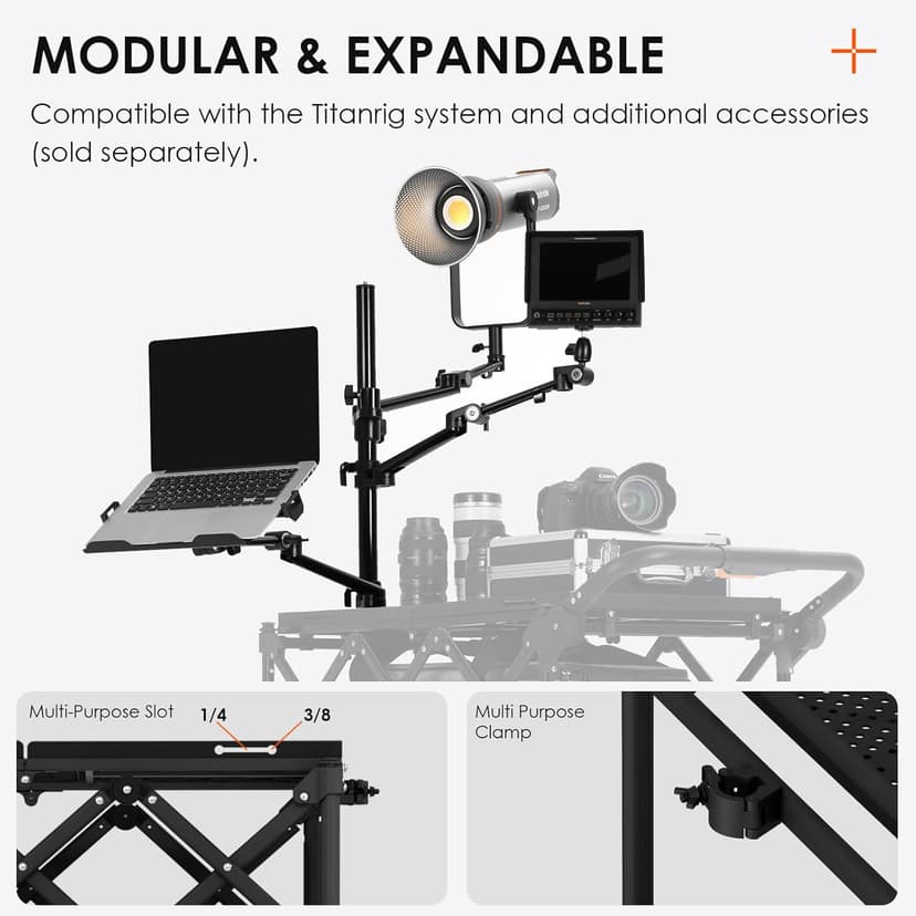 TARION Video Production Camera Cart: Foldable Cart for Photographer Quick Release with 360° Swivel Wheels for Film Studio Stage Lighting Storage Digital Tech Cart Payload up to 440lb Titanrig Cart