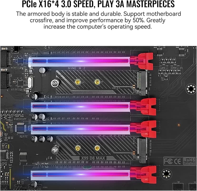 X99 Dual CPU Motherboard LGA 2011-3 Server Motherboard for Intel i7 5th/6th Gen Xeon E5 V3/V4 Series (E-ATX, 8*DDR4 ECC Max 256G, 2*NVME M.2, 2*Gb LAN, SATA 3.0, PCIe 3.0)