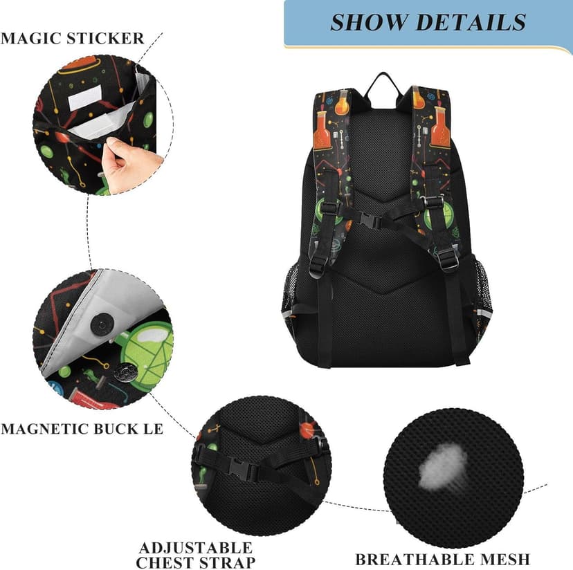Cartoon Chemistry Backpack Kids School Bag Lightweight Laptop Backpack Elementary Capacity Student Bookbags for Travel Daypack with Reflective Stripes