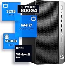 HP ProDesk 600G4 Tower Desktop Computer | Intel i7-8700 (3.4) | 32GB DDR4 RAM | 500GB SSD Solid State | Wi-Fi 5G + Bluetooth | Windows 11 Professional | Home or Office PC (Renewed)