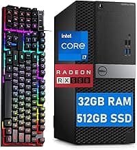 Dell Optiplex 7050 MT Tower Desktop Computer PC i7 w/ RX550 Graphics Card for Gaming and Business, 7050 Tower Computer Core i7-6700, 32GB RAM, 512GB SSD, RGB Keyboard, 4K Support, Win10 pro(Renewed)