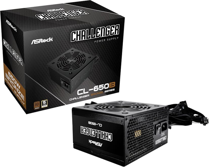 ASRock Challenger Power Supply 650W ATX 2.52 120mm Golf Blade Fan 5 Years Warranty Taiwanese Capacitor CL-650B 80 Plus Bronze Certified Non-Modular
