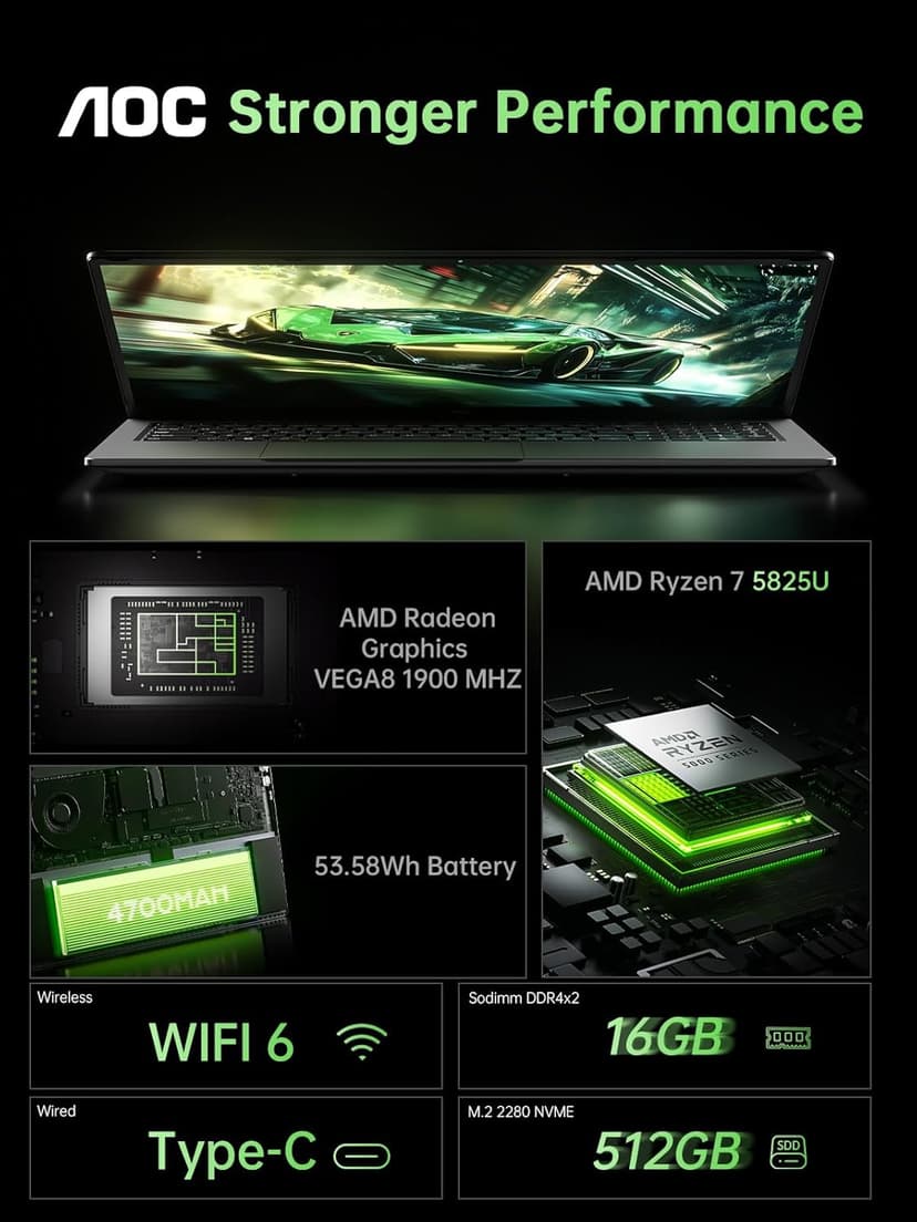 2025 Laptop with AMD Ryzen 7 5700U Processor(8C/16T, Up to 4.3GHz), 16.1“ FHD Display Laptop Computer with Backlit Keyboard, 16GB RAM 512GB NVMe SSD, WiFi 6, HDMI, USB3.2, Type-C, 53Wh Battery