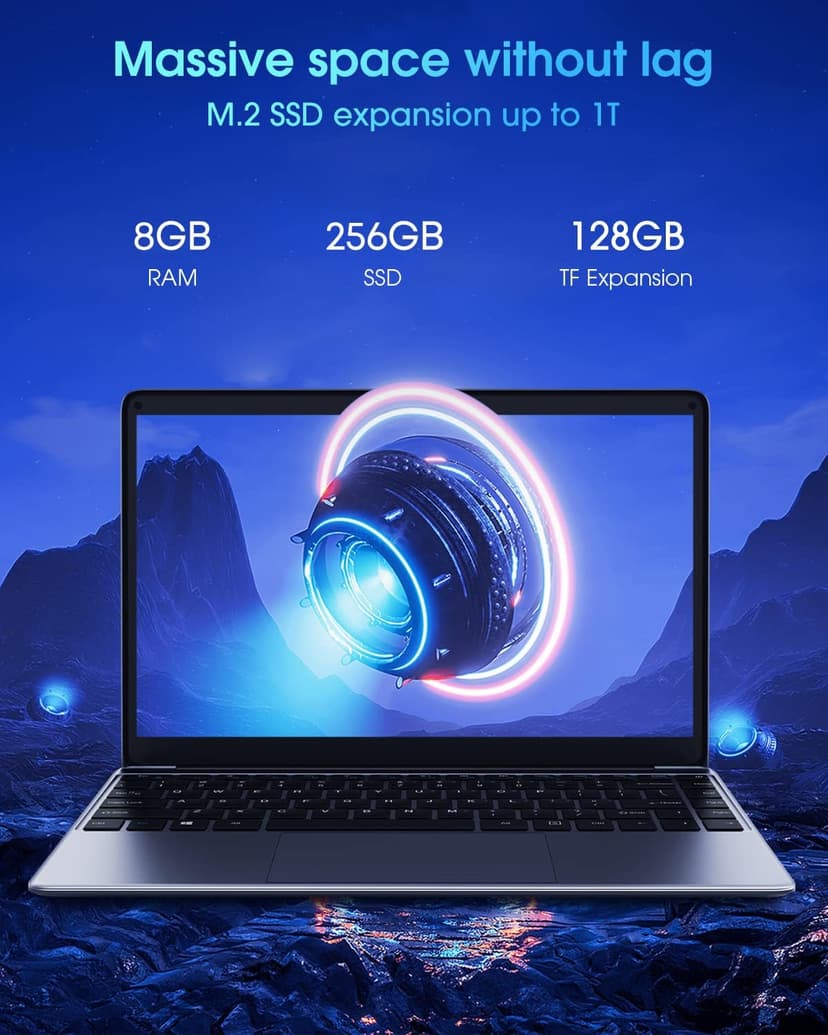 CHUWI HeroBook Pro 14.1'' Laptop, 256GB SSD 8GB RAM, Windows 11 Laptops, 2TB SSD Expand, Intel Celeron N4020(up to 2.8GHz), 2K FHD IPS Display, Ultra Slim, Mini-HDMI, 5G WiFi, USB3.0, Webcam,TF Card