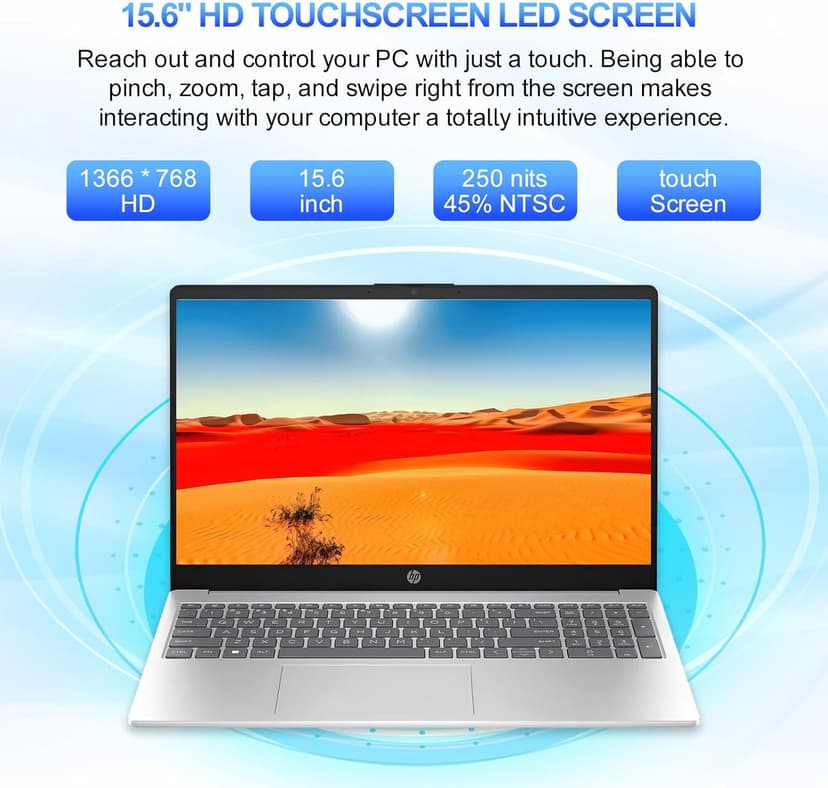 HP 15.6" Touchscreen Laptop Computer, Intel i3-1215U(Up to 4.4GHz), Intel UHD Graphics, 16 GB RAM, 1 TB SSD, Long Battery Life, Wi-Fi 6E, Copilot, Windows 11 Pro & Office Pro Lifetime License