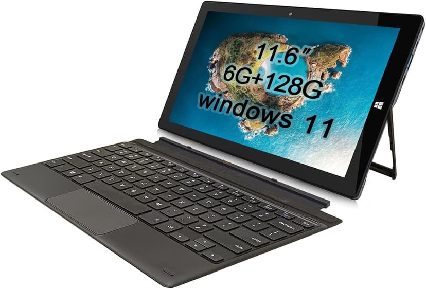 Windows Tablet with Keyboard, 11.6 inch 2-in-1 Tablets Laptops Touchscreen Windows 11, Intel Celeron, 1920 * 1080 IPS 6GB RAM 128GB EMMC 2.4G/5G WiFi Bluetooth HDMI USB