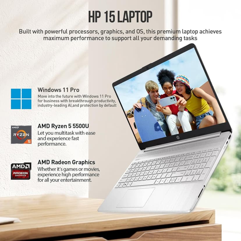 HP 15 Inch Laptop Computer, 15.6" FHD AMD Ryzen 5 Laptop with Lifetime Microsoft Office, Windows 11 Pro, 32GB RAM 1TB SSD+512GB Docking Set, Backlit Keyboard, 10-Key Number Pad