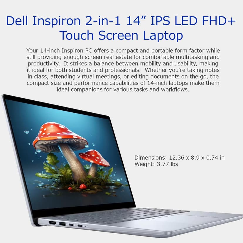 Dell Inspiron 14 Linux Laptop Computer, 14 inch FHD+ 2-in-1 Touchscreen Laptop, Intel Core 5 120U, 16GB DDR5 RAM, 1TB SSD, Backlit Keyboard, Fingerprint, Stylus Pen, Linux Ubuntu OS