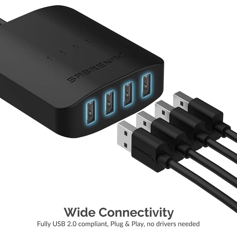 SABRENT USB 2.0 Sharing Switch up to 4 Computers and Peripherals LED Device Indicators (USB-USS4) Black