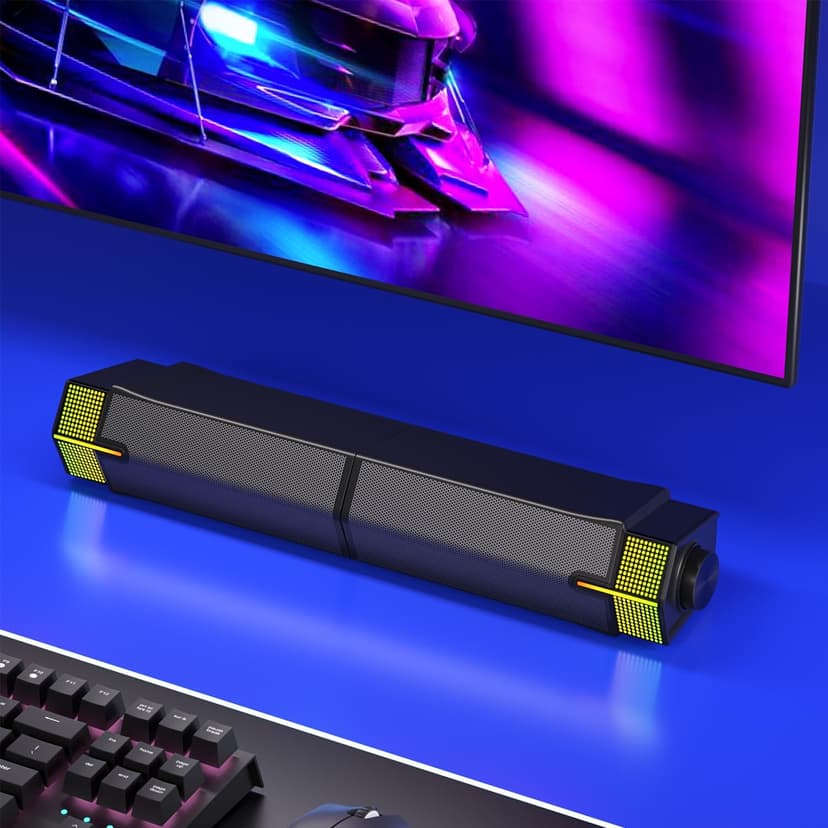 Jeecoo M20 Bluetooth Computer Speakers for PC Desktop Monitor, Gaming PC Sound Bar - Wired USB-Powered, Superb Stereo Sound, with LED Lighting - Combine/Separate to Customize Your Desk