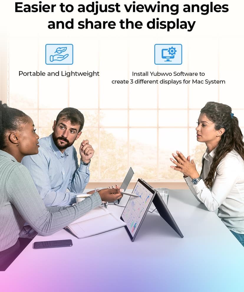 Portable Dual Monitors, 15.6” 2K Dual Screen Monitor for Laptop(Win/Linux), Built-in Protective Cover/Stand, 360°Rotation and USB-C Triple Screen Laptop Monitor Extender, Plug & Play
