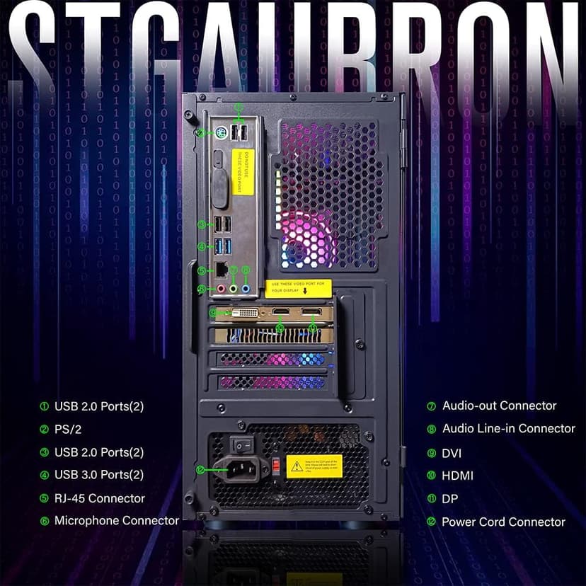 STGAubron Prebuilt Gaming PC Desktop, Radeon RX 550 4G GDDR5, Intel Core I5 up to 3.7GHz, 16G RAM, 512G SSD, WiFi, BT 5.0, RGB Fan x3, Windows 10 Home
