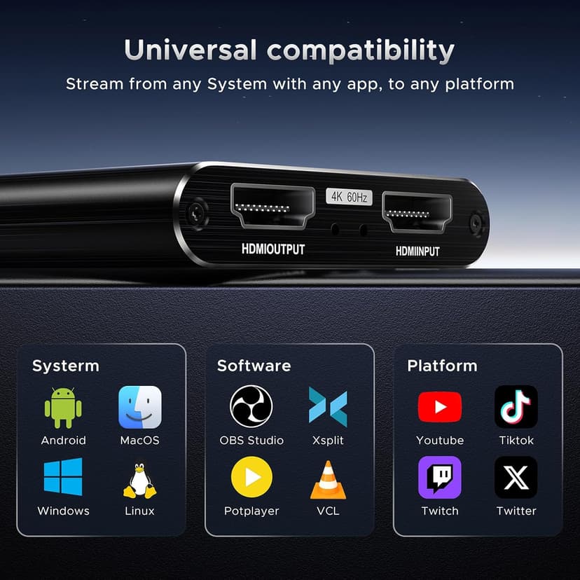 Video Capture Card, Audio Video Capture Card, USB 3.0 Capture Card 4K HDMI Loop-Out, 1080P 60FPS/2K 30FPS Video Game Capture for Streaming Works for PS5/Switch/Camera/PC/OBS(Black)