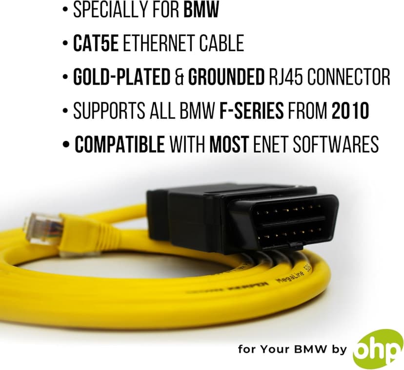 OHP ENET Bimmercode OBD2 Cable for BMW F- Series Coding | E SYS ISTA+ ICOM Bootmod3 Bimmerlink OBD | Heavy Duty Cable