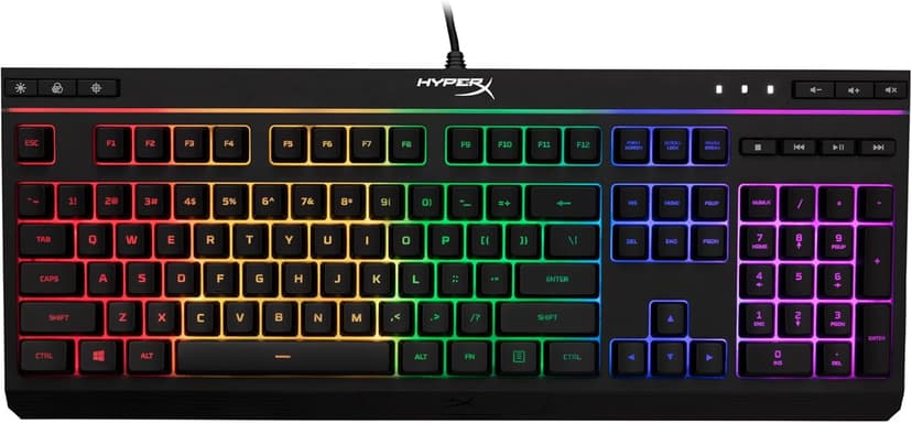 HyperX Alloy Core RGB – Membrane Gaming Keyboard, Comfortable Quiet Silent Keys with RGB LED Lighting Effects, Spill Resistant, Dedicated Media Keys, Compatible with Windows 10/8.1/8/7 – Black