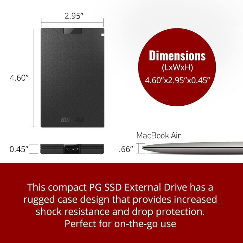 BUFFALO External SSD 1TB - Compatible with PS4 / PS5 / Windows/Mac - USB-C - USB-A - USB 3.2 - External Solid State Drive - SSD-PG1.0U3B