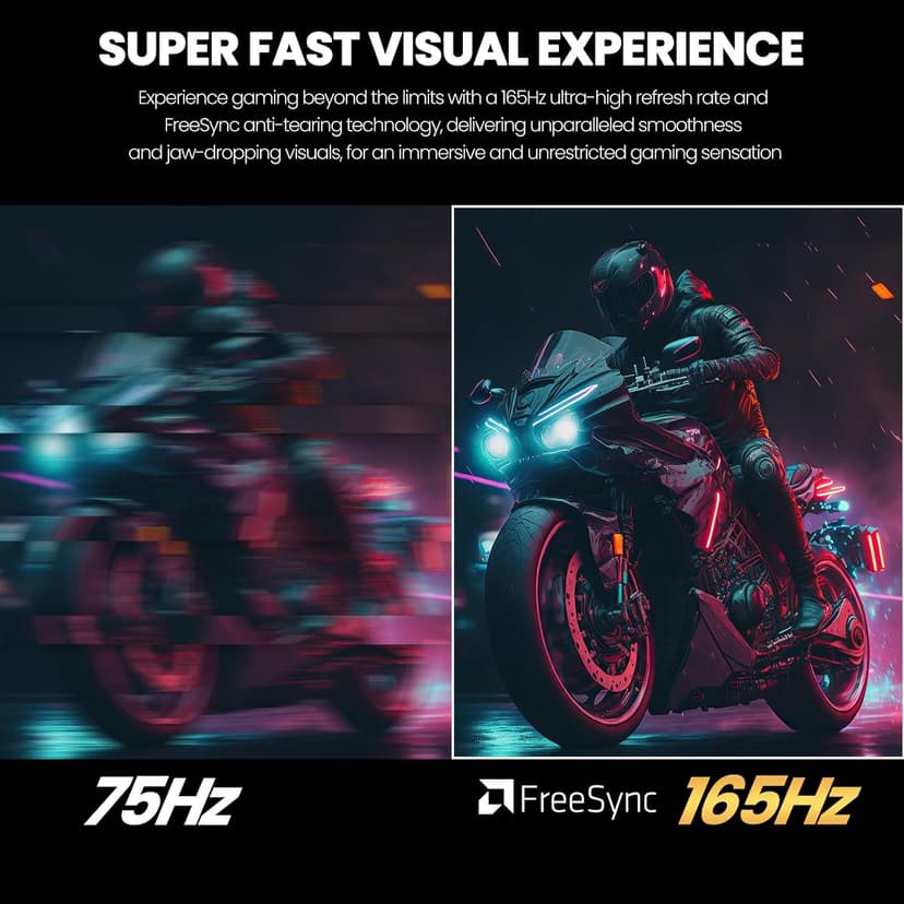 CRUA 24.5Inch Gaming Monitor 144Hz/165Hz, FHD(1920x1080P) 120% sRGB Computer Monitor, Height/Pivot/Swivel/Tilt Adjustable Vertical Monitor, Support FreeSync, DP,HDMI, Wall Mount (75mmX75mm)