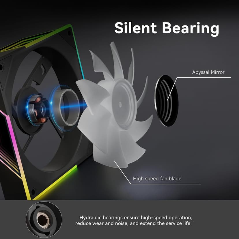 120mm ARGB Computer Case Fan, 4 Pin PWM, Silent Computer Cooler with Infinity Mirror 1550RPM (3 Pack, Black,120mm)