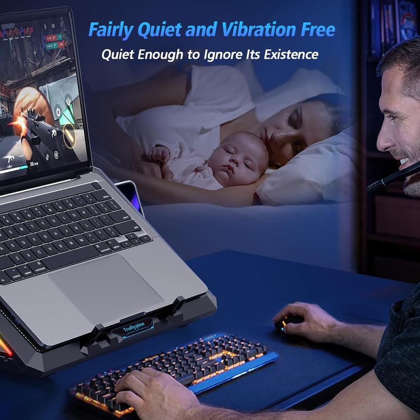 Laptop Cooling Pad with 12 Quiet Fans, Slim Portable for 12-17.3 Inch Laptop Cooler Stand with 5 Height Adjustable, Ergonomic Gaming Cooling Fan Pad with Two USB Ports & Phone Holder (Gear)