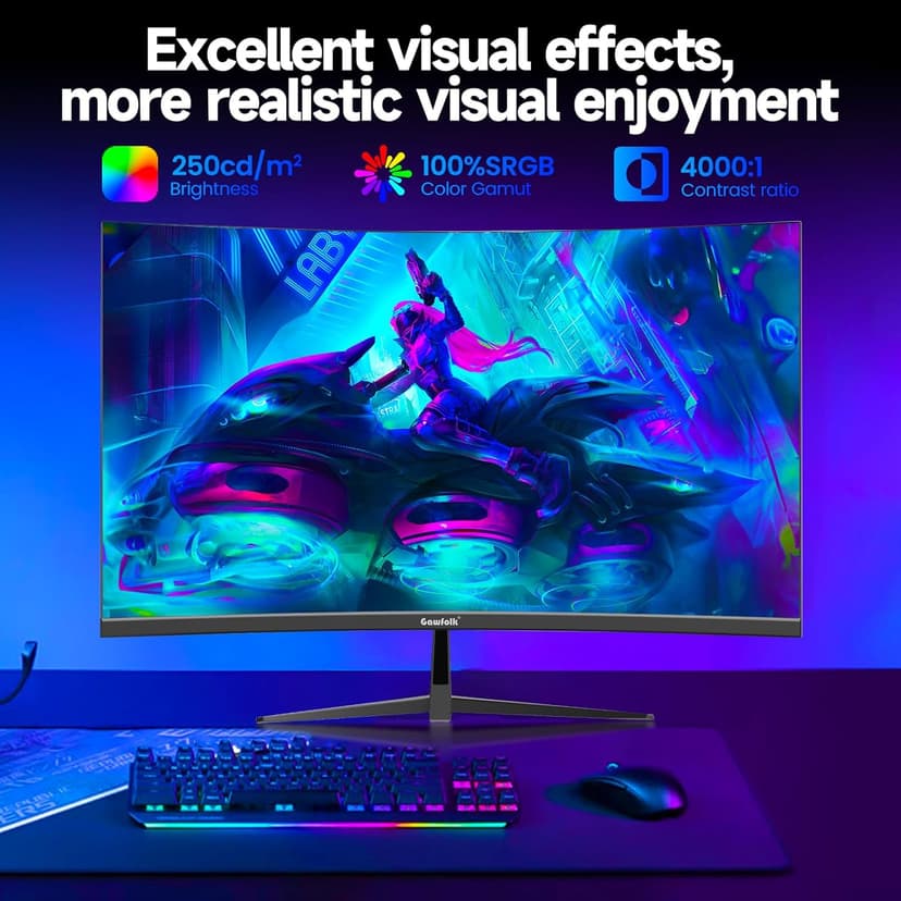 32 Inch Curved Gaming Monitor 240Hz, 1800R PC Monitor Full HD 1080P, Frameless Computer Dispaly with Freesync and Eye Care Technology, Wall Mountable