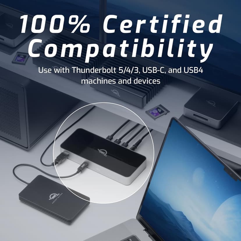 OWC Thunderbolt 5 Hub, 3 x Thunderbolt 5 Ports, USB-A Port, Up to 80/120Gb/s, Up to 3 8k displays, 140 w Power & Charging, Compatible with Mac & PC, Thunderbolt 5/4/3, USB4 & USB-C