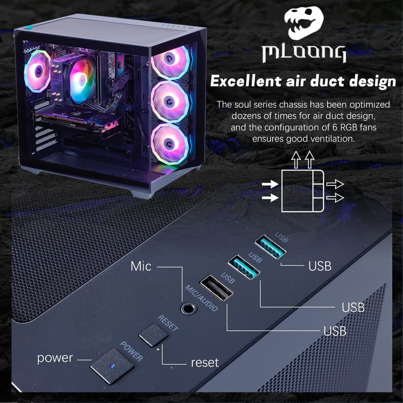 Darkness Dragon Gaming PC,AMD Ryzen 5 5500 4.2 GHz,AMD Radeon RX 6600 8GB Desktop Computer，1TB NVMe SSD,16GB DDR4 3200MHz, Air Cooled Prebuilt,600W PSU,Windows 11 Home & AI Powered Gamer PC