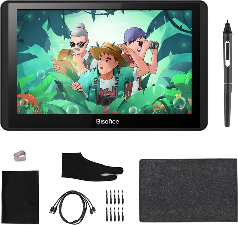 Bisofice Drawing Tablet with Screen, Graphics Tablet with Battery-Free Stylus, 11.6 inch Full-Laminated Graphic Drawing Monitor for Design, Digital Art, Illustration, Photo Editing, Support Win & Mac