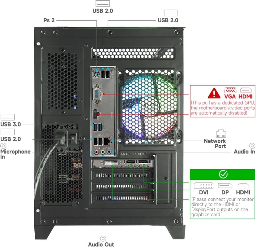 Gaming PC, Prebuilt Desktop with Intel 12th Core i5-12400F & GeForce RTX3050, 32G DDR4 RAM, 1TB NVME SSD, Tower Computer for Gaming, Home and Office (Black)
