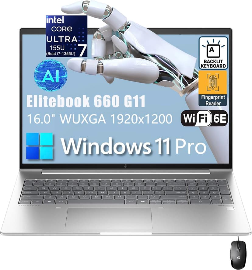 HP Elitebook 660 G11 16" FHD+ Business Copilot AI Laptop Computer, Intel Ultra 7 155U (Beat i7-1355U), 64GB DDR5 RAM, 4TB PCIe SSD, WiFi 6E, Backlit KB, Fingerprint Reader, Windows 11 Pro, AZ-XUT