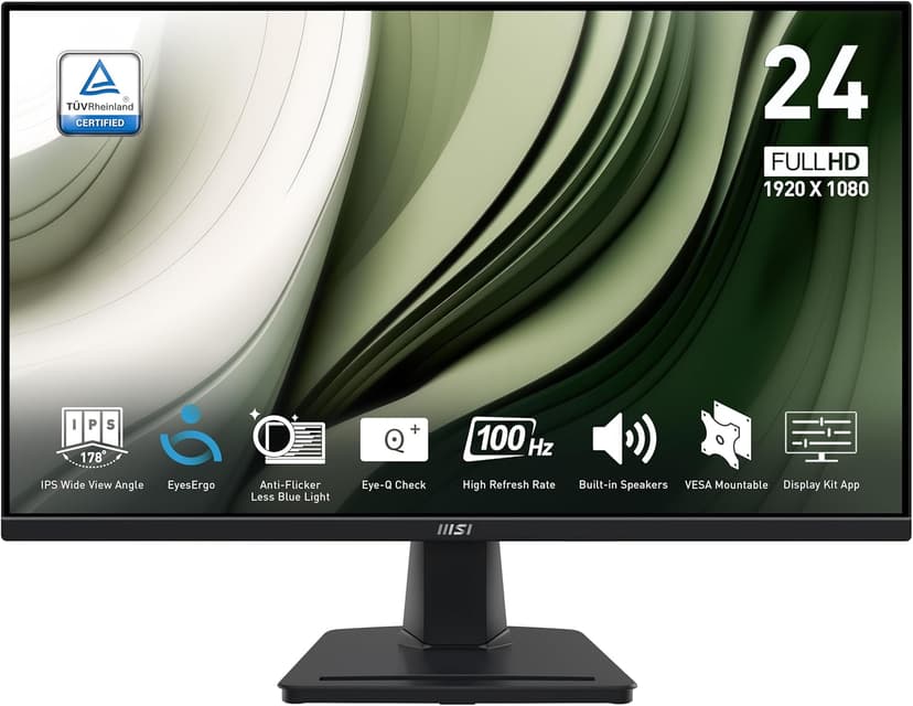MSI PRO MP245G, 24-inch IPS 1920 x 1080 (FHD) Computer Monitor, 100Hz, Adaptive-Synch, EPEAT Silver, HDMI, DisplayPort, VESA Mountable, Tilt, Height Adjustable Speaker, 1ms, Black