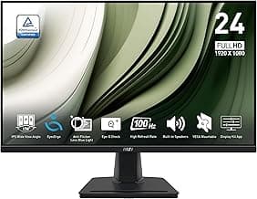 MSI PRO MP245G, 24-inch IPS 1920 x 1080 (FHD) Computer Monitor, 100Hz, Adaptive-Synch, EPEAT Silver, HDMI, DisplayPort, VESA Mountable, Tilt, Height Adjustable Speaker, 1ms, Black
