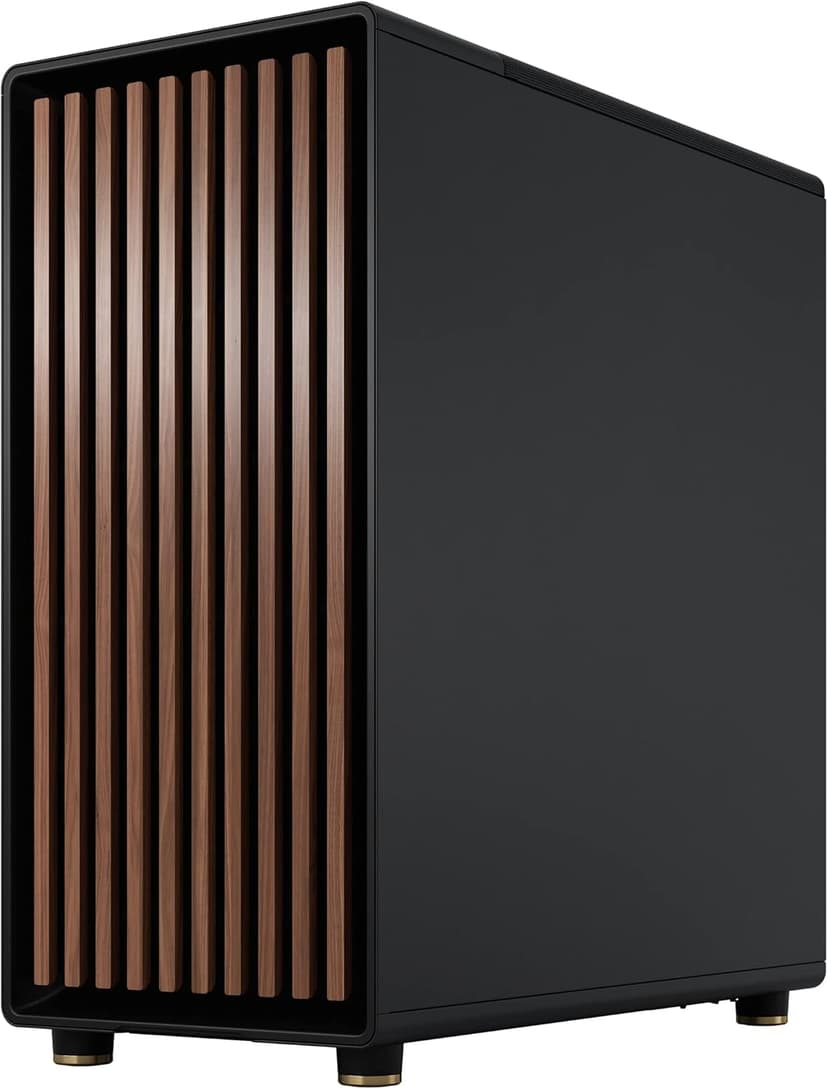 Fractal Design North Charcoal Black Tempered Glass Dark - Genuine Walnut Wood Front - Glass Side Panel - Two 140mm Aspect PWM Fans Included - Type C USB - ATX Airflow Mid Tower PC Gaming Case